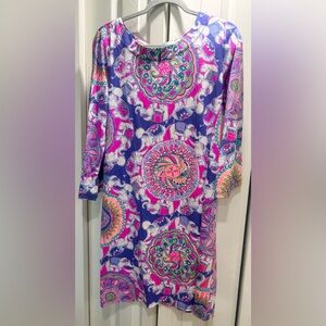 Lilly Pulitzer Pink, Blue & White Patterned Pima Cotton dress size L